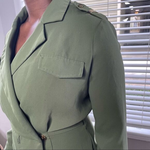 Calvin Klein CL Army Olive Green Wrap Dress with Gold epaulettes - Picture 16 of 16